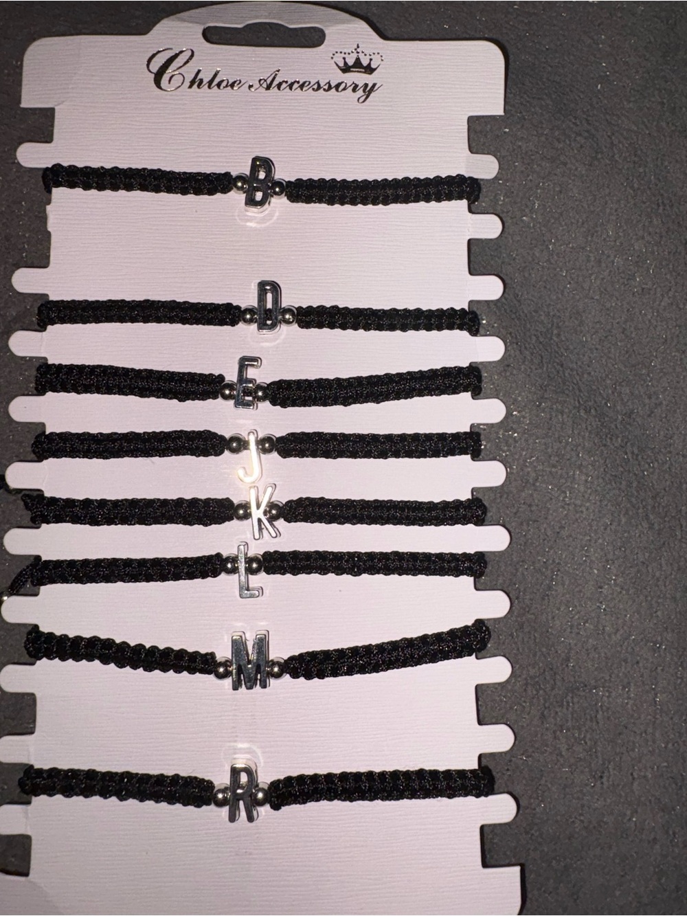 Alphabet Initial Black Cord individual letter Bracelets